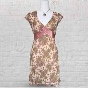 y2k paisley fairy midi dress with satin detail and short sleeves